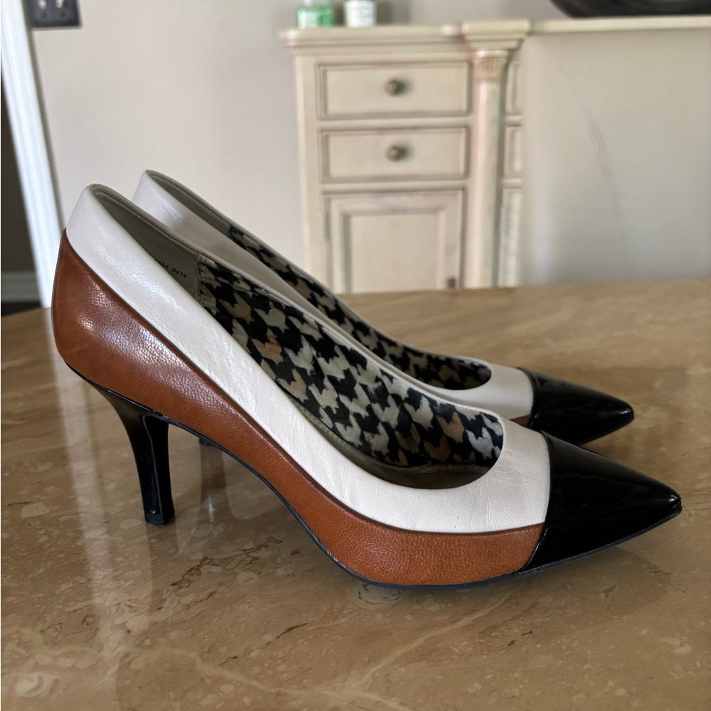 Anne Klein Black, White, and Brown Heels